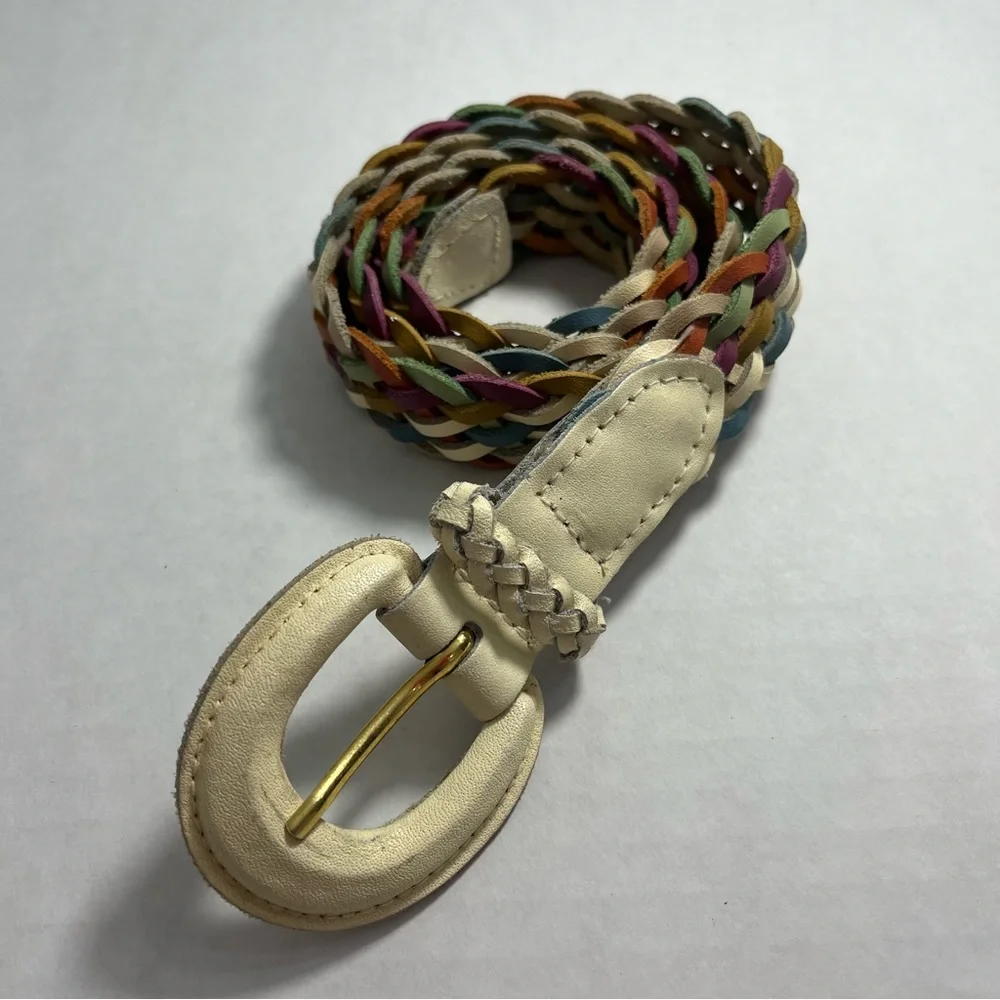 🔥 Vintage 90s Multicolor Braided Leather Belt 🔥